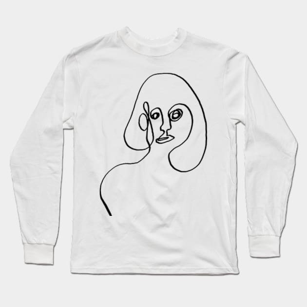 Women abstract one line art Long Sleeve T-Shirt by Doodle Intent